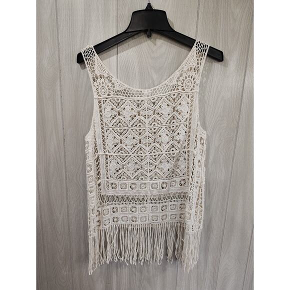 Women's New Mix Crochet Top Size Tall Large Beige Festival Beach - Picture 2 of 6